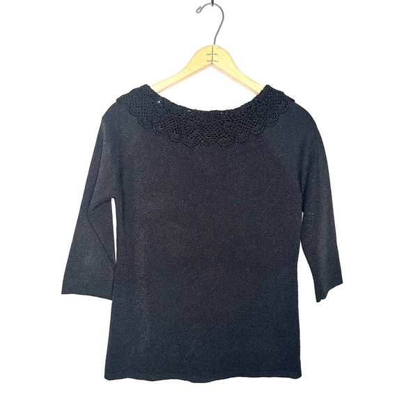 Joseph A. | Vintage Black Silver Metallic 3/4 Length Sleeve Sweater - Picture 4 of 6